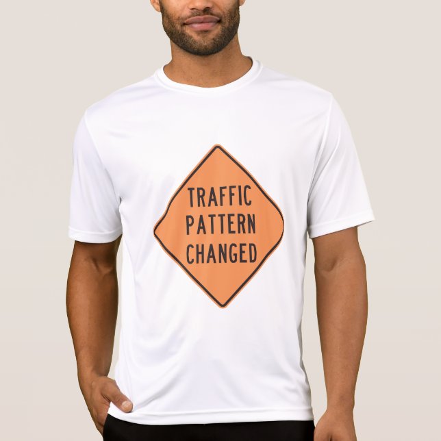 Orange Traffic Pattern Changed Road Warning Sign T-Shirt (Front)