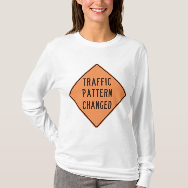 Orange Traffic Pattern Changed Road Warning Sign T-Shirt (Front)