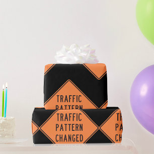 Orange Traffic Pattern Changed Road Warning Sign Wrapping Paper