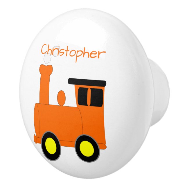 Orange Train Design Personalised Ceramic Knob (Right)
