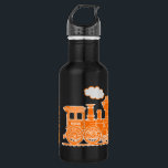 Orange train kids full name drinks bottle<br><div class="desc">Fun bright orange steam locomotive train drinks bottle perfect for a young train enthusiast,  model train builder or trainspotter. Customize with your son's full name and first name on train. Currently reads Michael. Illustrated and designed exclusively by Sarah Trett for www.mylittleeden.com</div>