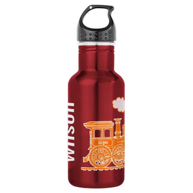 Orange train kids full named drinks bottle (Front)