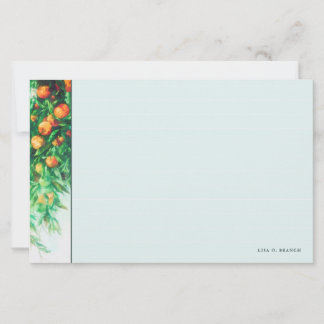 Orange Tree Branch Watercolor Note Card w Lines