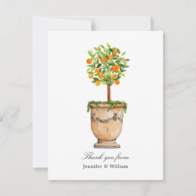 Orange tree citrus topiary folded Thank You Card (Front)