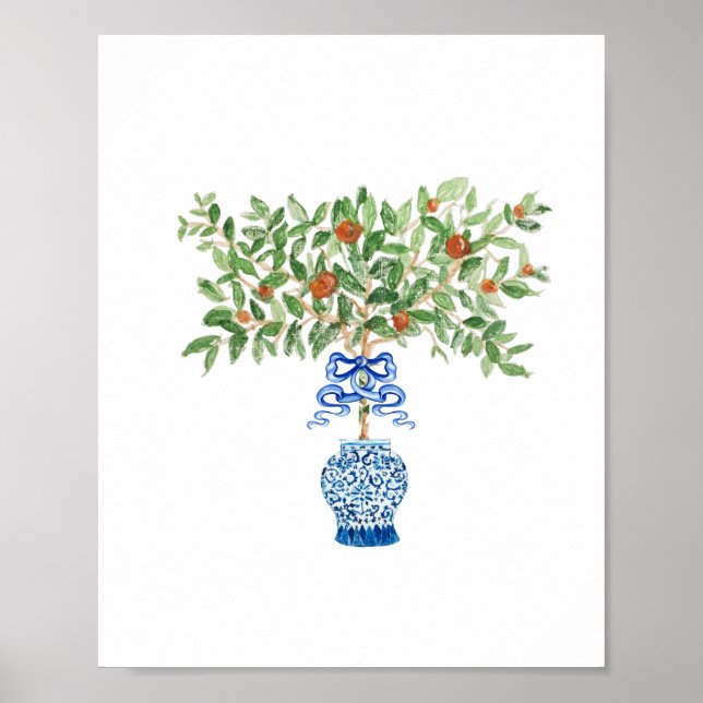 Orange Tree Ginger Jar Topiary Art Print Poster (Front)