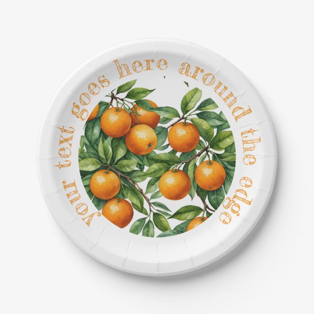 Orange tree Graphic illustration – Custom text Paper Plates (Front)