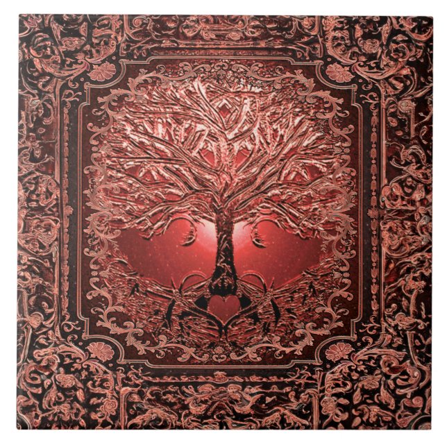 Orange Tree of Life Ancient Rustic Ceramic Tile (Front)
