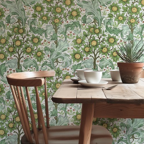 Orange Tree Sage Green Acanthus Orchard Morris Wallpaper