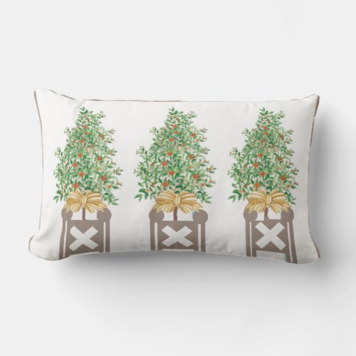 Orange tree Topiary Beige Chinoiserie  Lumbar Pillow