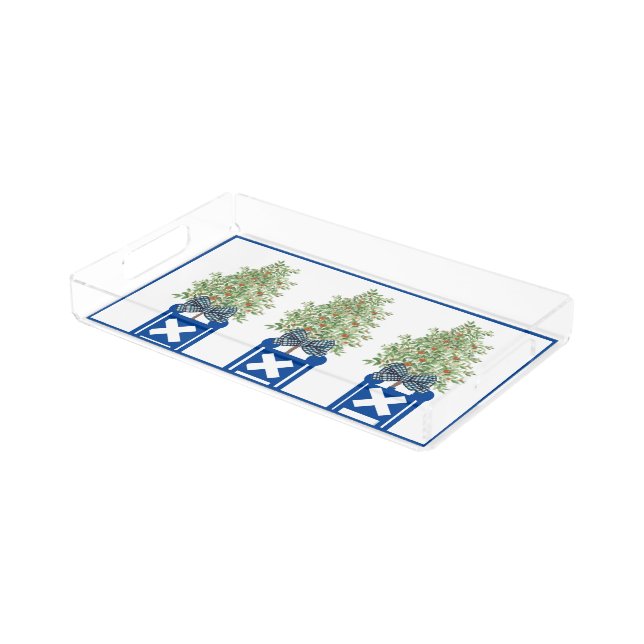 Orange tree Topiary Blue Chinoiserie  Acrylic Tray (Angled)