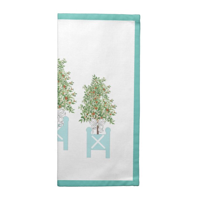 Orange Tree Topiary Blue Ginger Jar Jars  Cloth Napkin (Half Fold)
