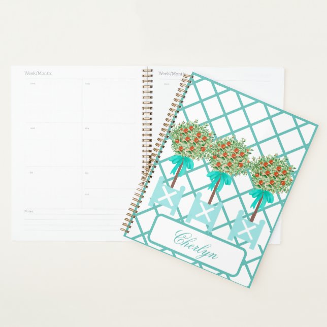 Orange Tree Topiary Blue Ginger Jar Stickers  Planner (Display)