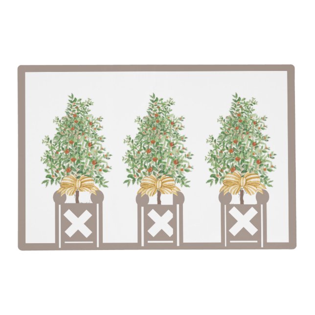 Orange tree Topiary Chinoiserie Cork  Placemat (Front)