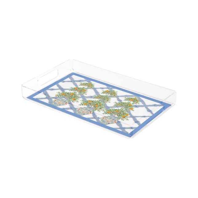 Orange Tree Topiary Ginger Jars Acrylic Tray (Angled)