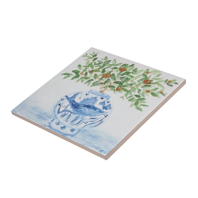 Orange Tree Topiary Ginger Jars Jar Art  Ceramic Tile (Side)