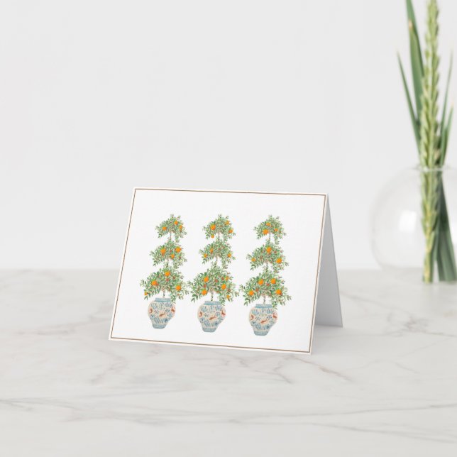 Orange Tree Topiary Ginger Jars Letterpress Thank You Card (Front)