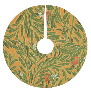 Orange Tree Vintage Wallpaper Pattern Art Nouveau Brushed Polyester Tree Skirt
