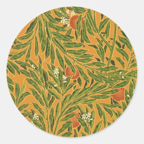 Orange Tree Vintage Wallpaper Pattern Art Nouveau Classic Round Sticker