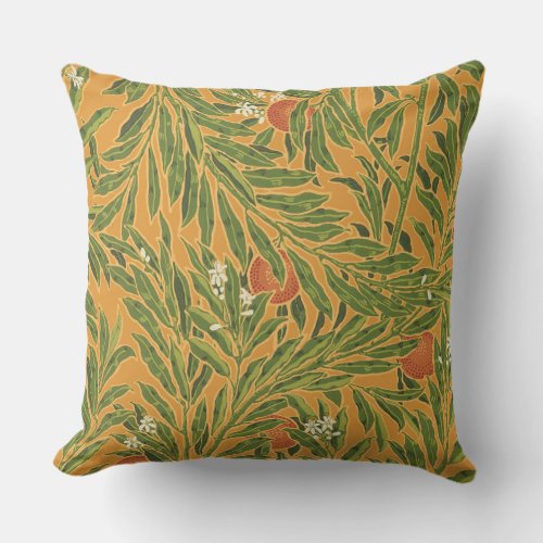 Orange Tree Vintage Wallpaper Pattern Art Nouveau Outdoor Pillow