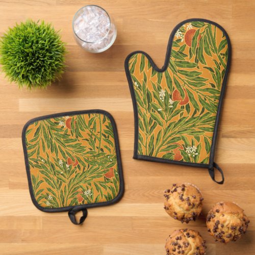 Orange Tree Vintage Wallpaper Pattern Art Nouveau Oven Mitt  Pot Holder Set