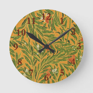 Orange Tree Vintage Wallpaper Pattern Art Nouveau Round Clock