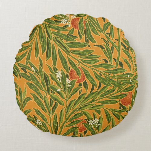 Orange Tree Vintage Wallpaper Pattern Art Nouveau Round Pillow