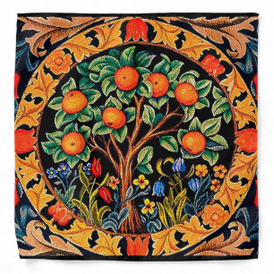 ORANGE TREE WITH GREEN LEAVES,FLOWERS BANDANA
