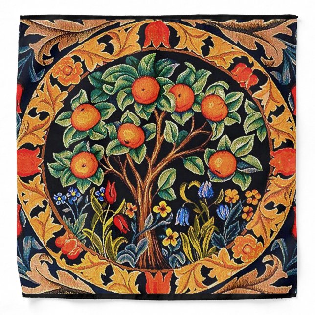 ORANGE TREE WITH GREEN LEAVES,FLOWERS BANDANA (Front)
