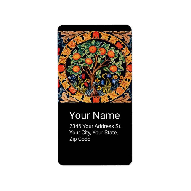 ORANGE TREE WITH GREEN LEAVES,FLOWERS Black Label (Front)