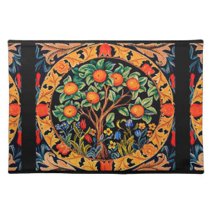 ORANGE TREE WITH GREEN LEAVES,FLOWERS CLOTH PLACEMAT