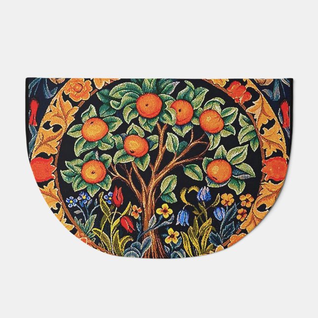 ORANGE TREE WITH GREEN LEAVES,FLOWERS  DOORMAT (Front)