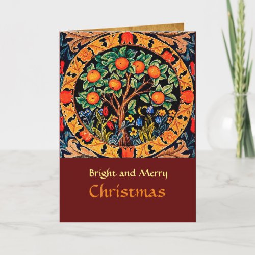 ORANGE TREE WITH GREEN LEAVESFLOWERS HOLIDAY CARD