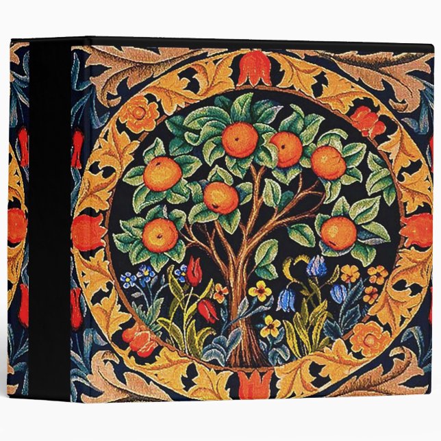 ORANGE TREE WITH GREEN LEAVES,FLOWERS IN BLACK 3 RING BINDER (Front/Spine)