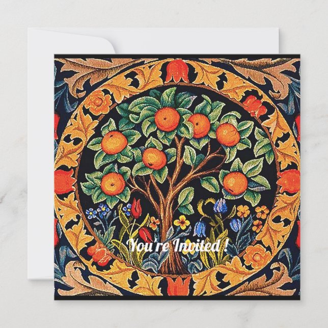 ORANGE TREE WITH GREEN LEAVES,FLOWERS INVITATION (Front)