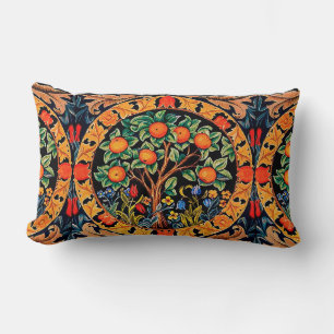 ORANGE TREE WITH GREEN LEAVES,FLOWERS LUMBAR PILLOW