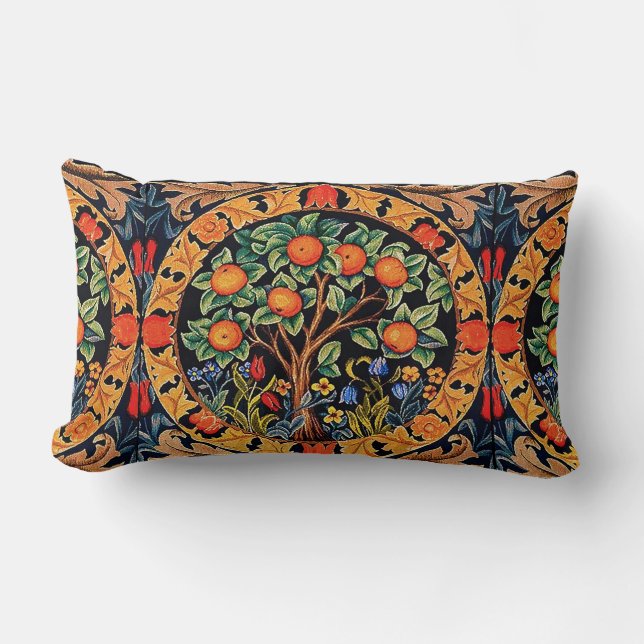 ORANGE TREE WITH GREEN LEAVES,FLOWERS LUMBAR PILLOW (Front)