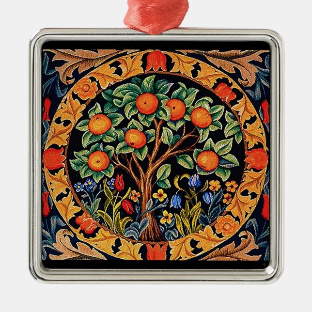 ORANGE TREE WITH GREEN LEAVES,FLOWERS METAL ORNAMENT (Front)