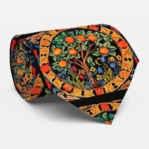 ORANGE TREE WITH GREEN LEAVES,FLOWERS NECK TIE