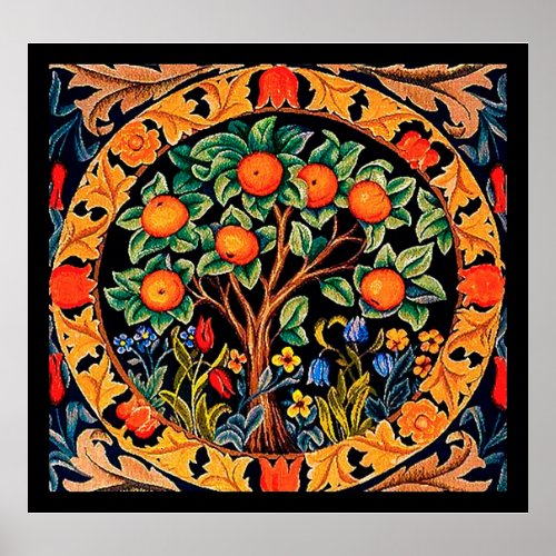 ORANGE TREE WITH GREEN LEAVESFLOWERS POSTER