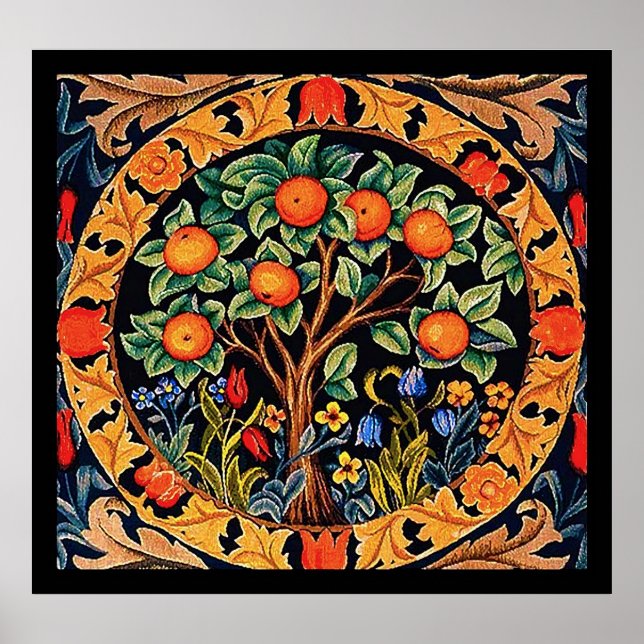 ORANGE TREE WITH GREEN LEAVES,FLOWERS POSTER (Front)