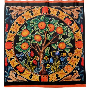 Orange Tree With Green Leaves Flowers  Shower Curtain by bulgan_lumini at Zazzle