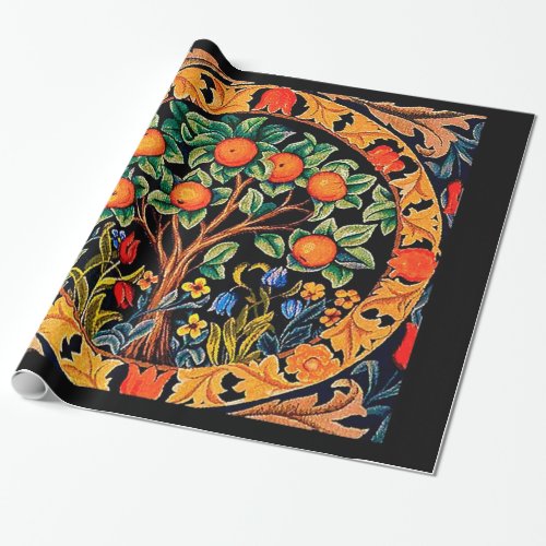 ORANGE TREE WITH GREEN LEAVESFLOWERS WRAPPING PAPER