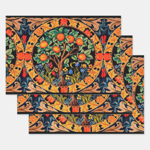 ORANGE TREE WITH GREEN LEAVES,FLOWERS WRAPPING PAPER SHEETS