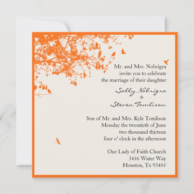 Orange Trees & Birds Invitation (Front)