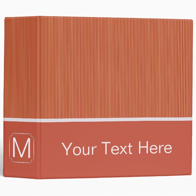 Orange Trendy Stripes Pattern. Custom Monogram 3 Ring Binder (Front/Spine)