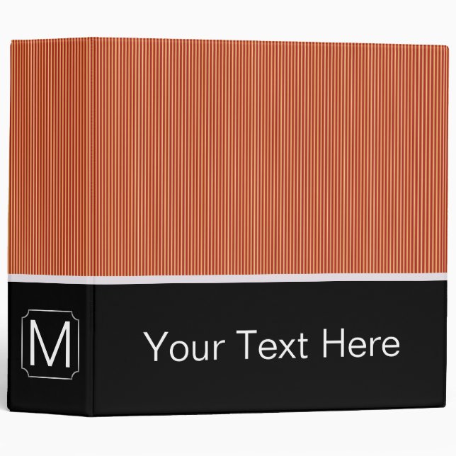 Orange Trendy Stripes Pattern. Custom Monogram 3 Ring Binder (Front/Spine)
