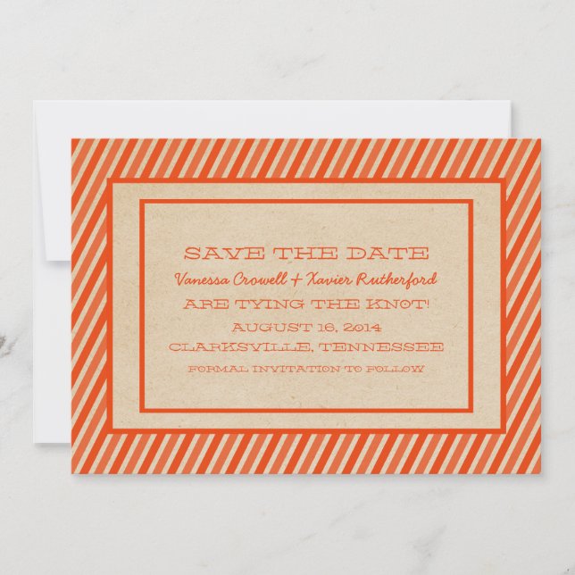 Orange Trendy Stripes Save the Date Invite (Front)