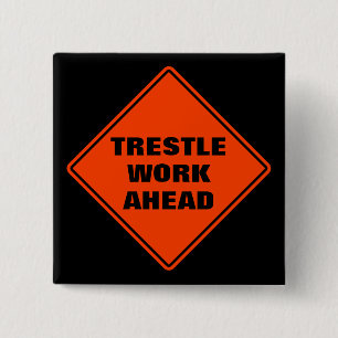 Orange trestle work ahead classic road sign  button