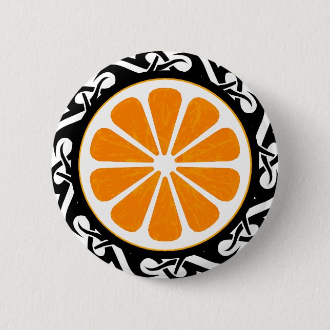 orange. tribal. pinback button (Front)