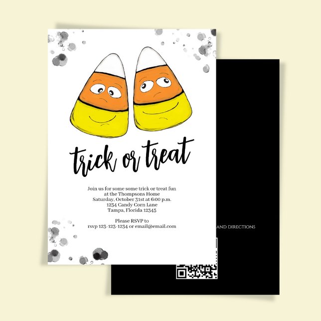 Orange Trick or Treat Candy Corn Halloween Party Invitation (Trick or treat Halloween party invitation with cute candy corn, )